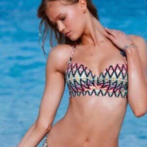 Victorias Secret Ikat Getaway Halter Aztec Bikini Top Bra Padded Push Up 34 DDD